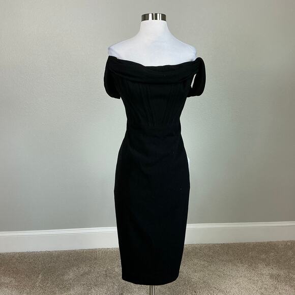 Dress the Population Off the Shoulder Midi Sheath Cocktail Dress Black Size XL - Picture 2 of 11